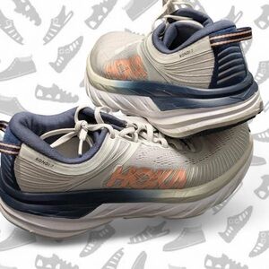 Hoka Bondi 7 Men's Running Shoes - Light Gray with Navy and Peach Accents